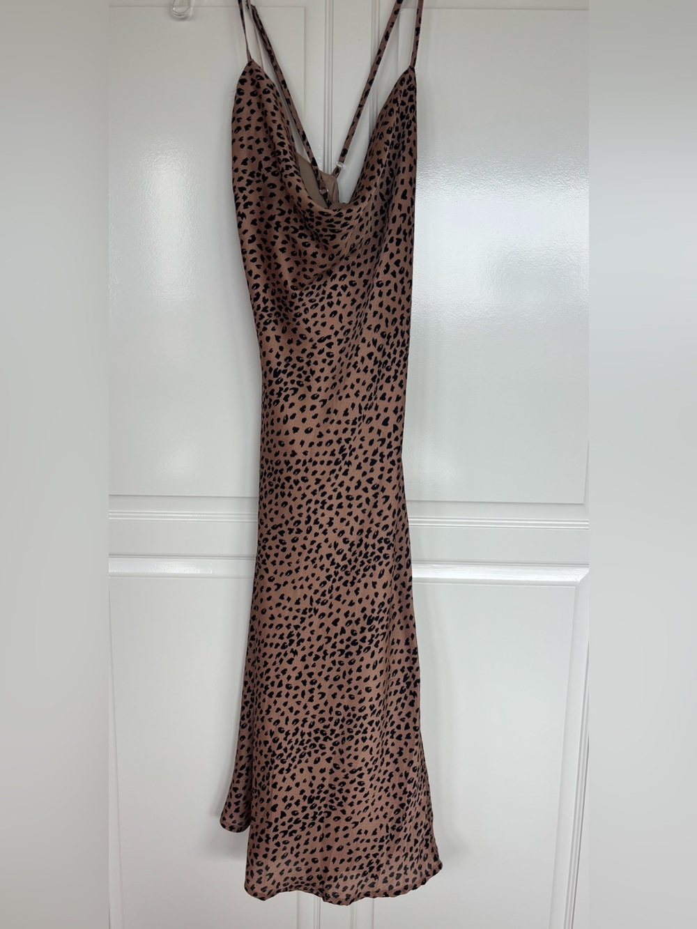 Satin Cowl Slip Dress in Brown Leopard Print